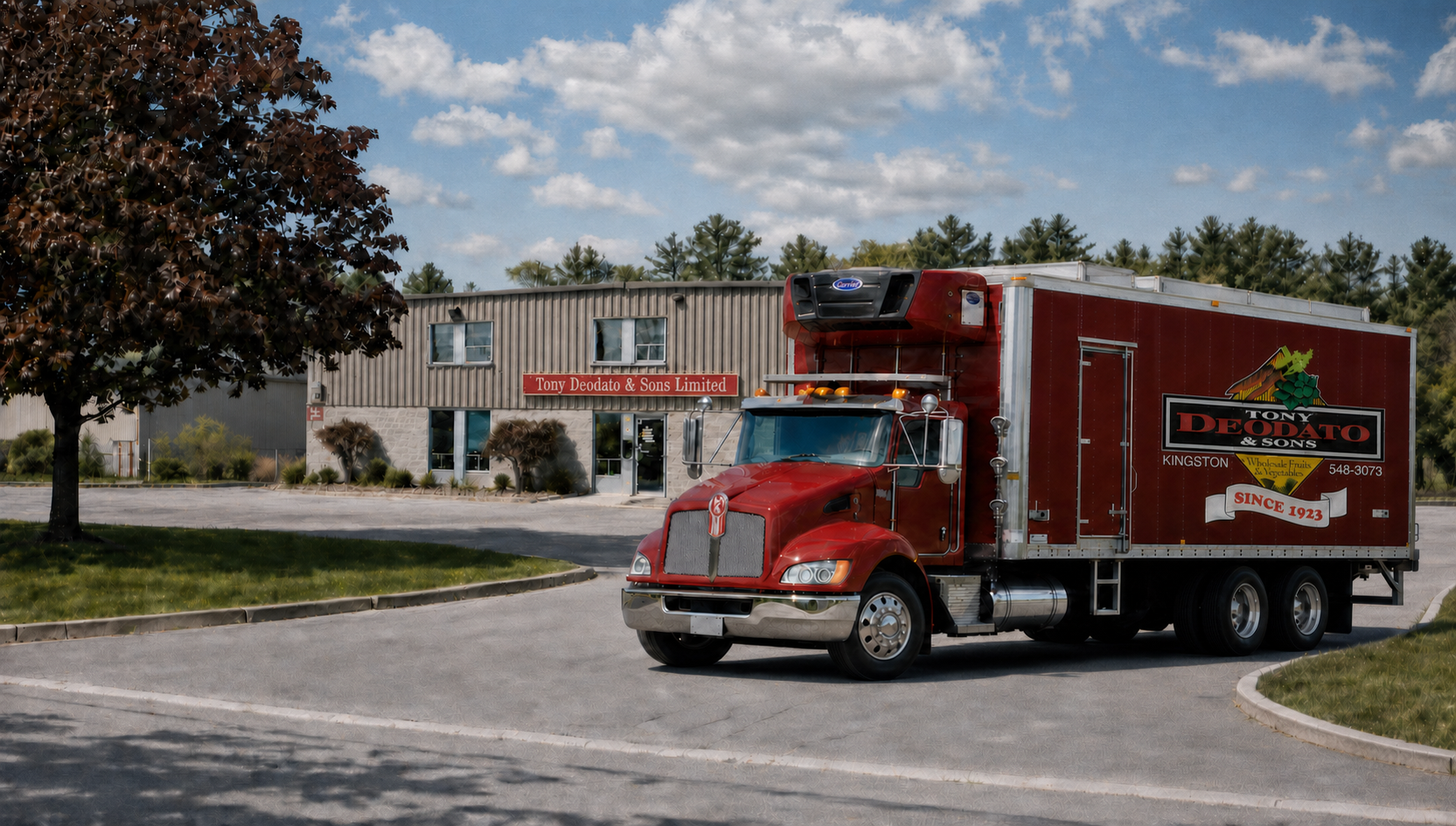 Tony Deodato & Sons refrigerated truck pulling out from the Kingston facility